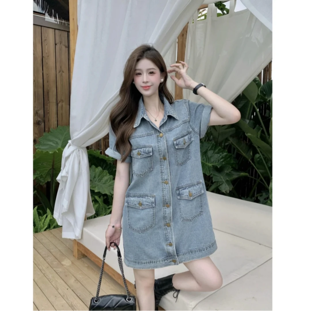 小个子夏季牛仔连衣裙2024新款法式复古又a又飒女装收腰显瘦短裙