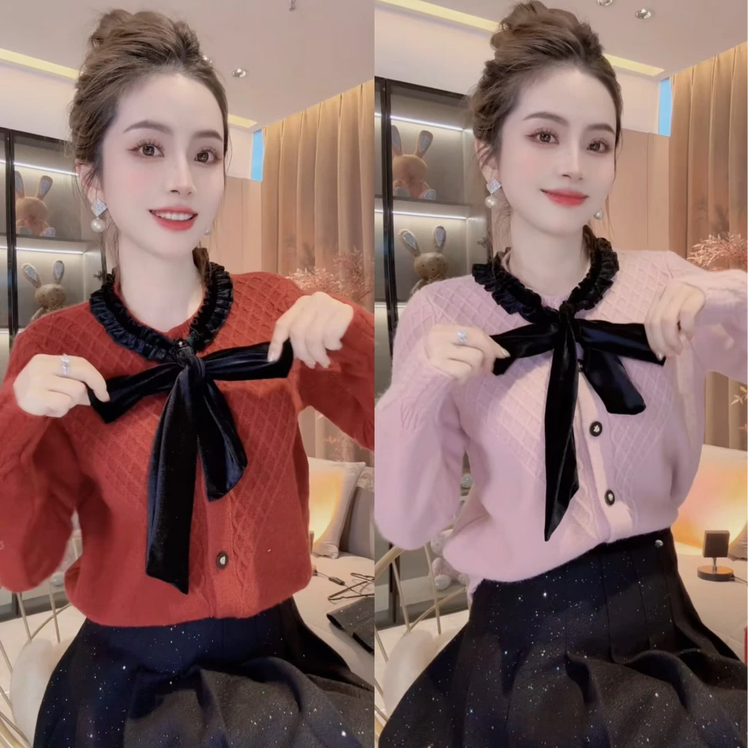 SS.studio/双双“圣诞节”新款蝴蝶结超厚实定制百搭甜美减龄上衣