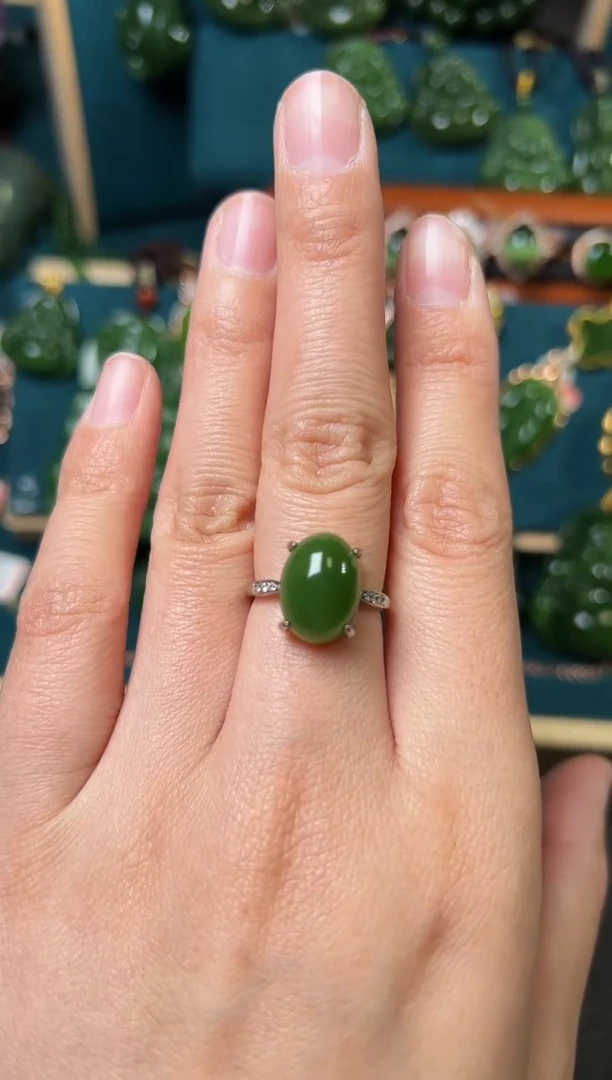 【闪购商品】和田玉（碧玉）戒指银S925镶嵌碧玉