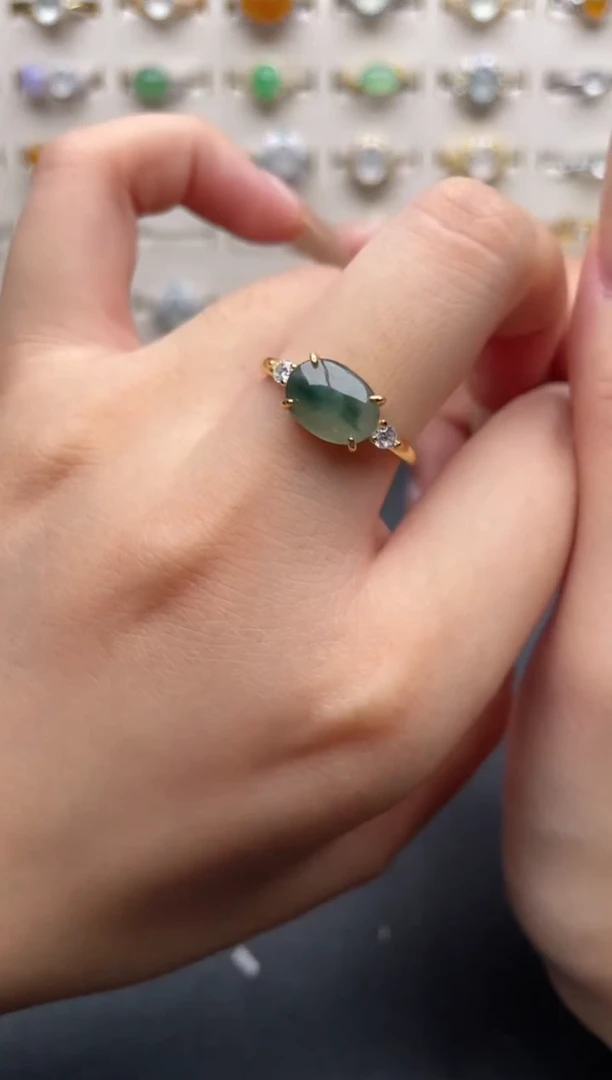 银S925镶嵌戒指翡翠一物一证一礼盒