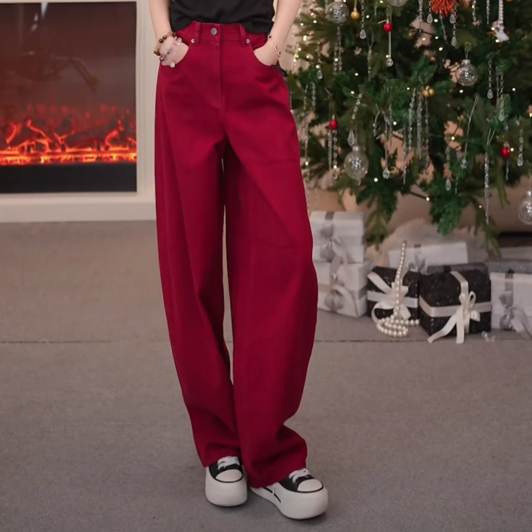 AMASS/阿玛施四季通用新款复古弯刀水洗扎花阔腿宽松牛仔裤510084