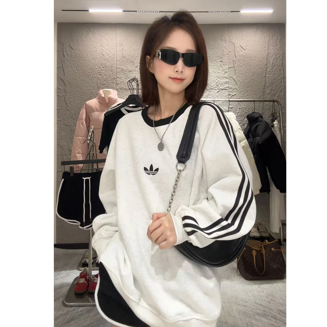 新款重磅高级感百搭宽松三条杠卫衣女