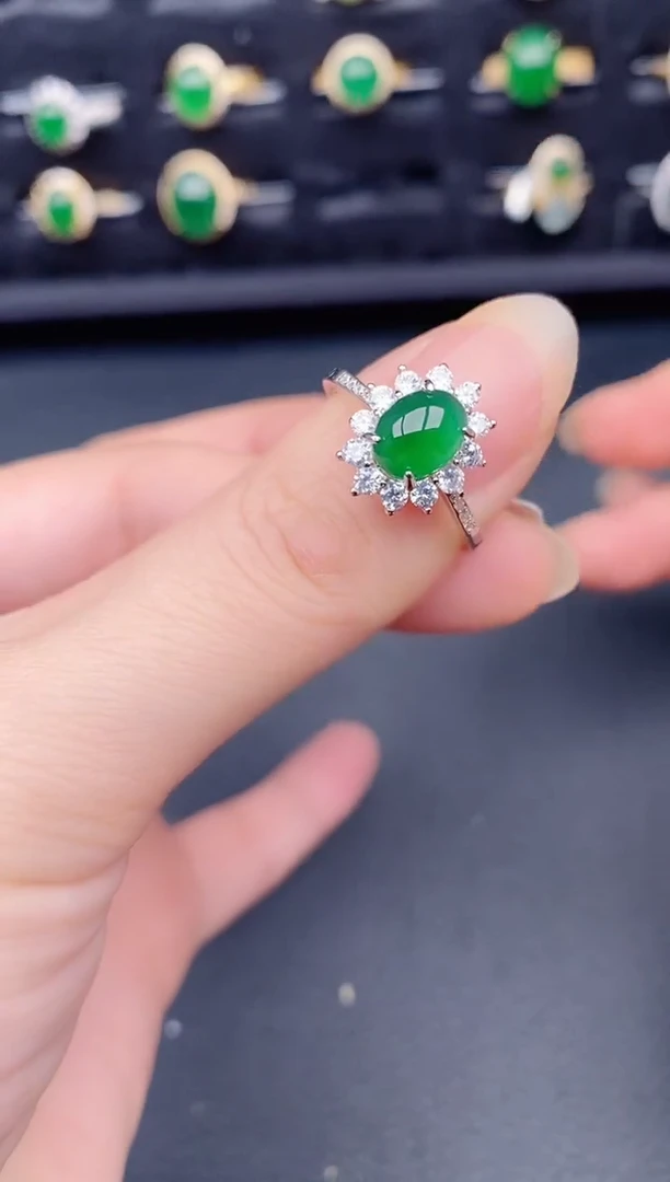 银S925镶嵌戒指翡翠天然a货翡翠119