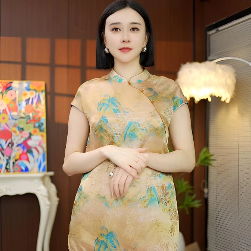 常规气质短袖双面提花夏季宽松型中国风立领衬衫上衣