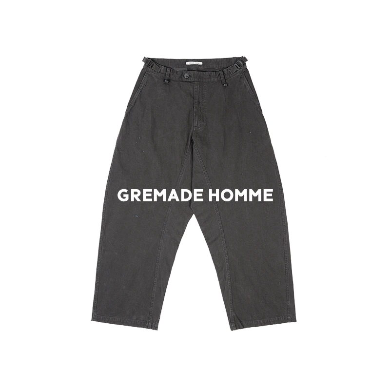 GREMADE 提花暗格纹复古黑做旧磨破低腰弯刀宽松裤