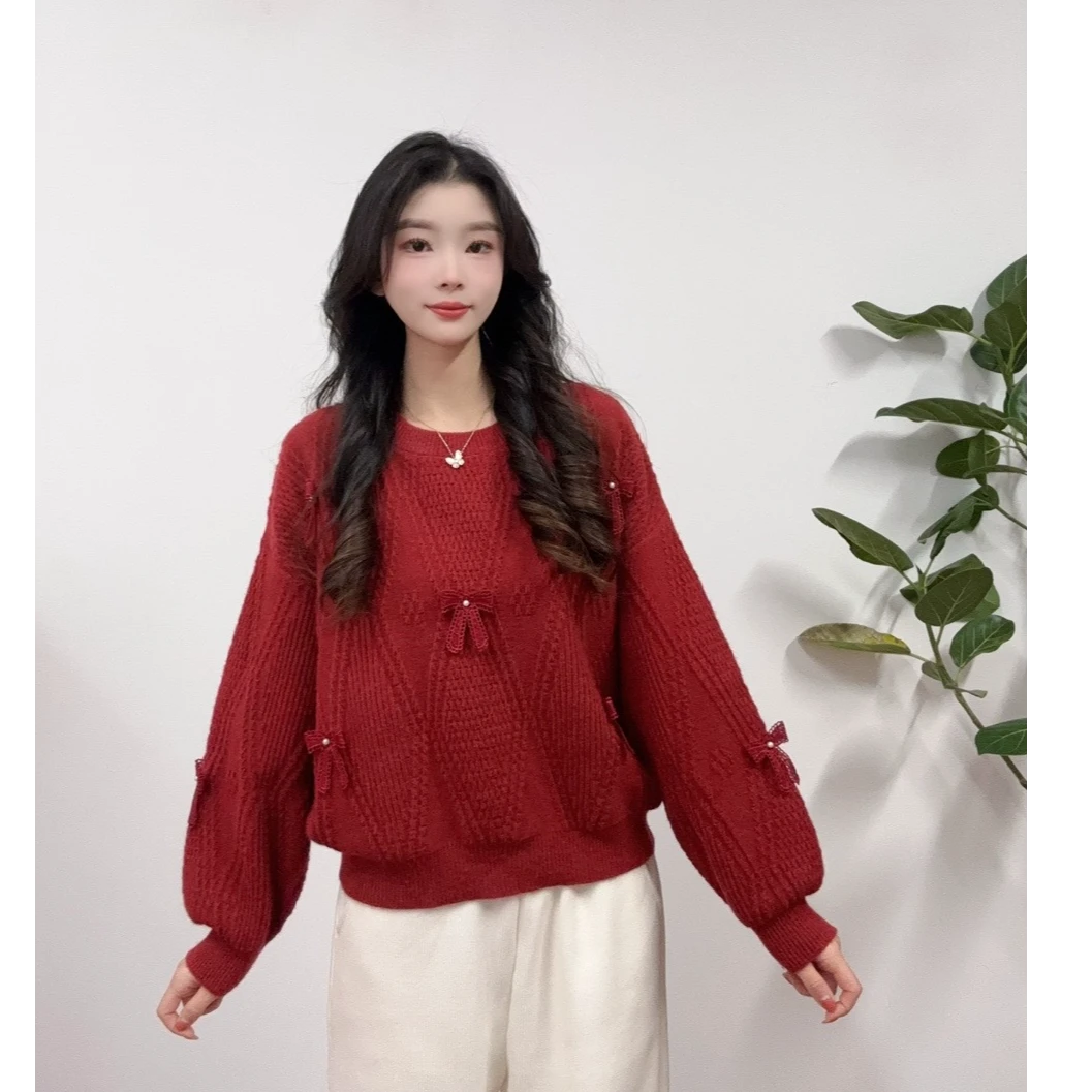 IEF/爱依服2025春新款法式温柔风洋气蝴蝶结设计通勤百搭毛织上衣