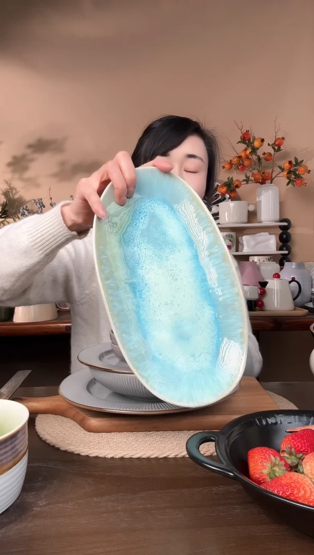 【闪购商品】瓷片12英寸异形窑变鱼盘微瑕