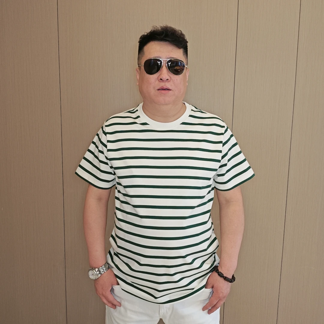 男士百搭修身时尚潮流条纹夏季加大休闲短袖T恤衫大码男装半袖DS