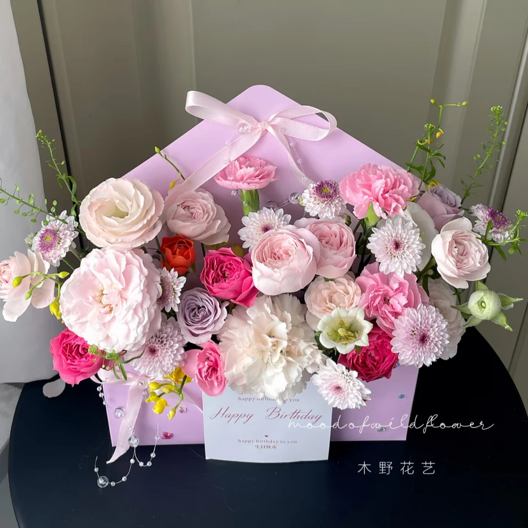 春日来信情书信封花盒母亲节花盒花束包装diy礼盒牛皮纸插花盒