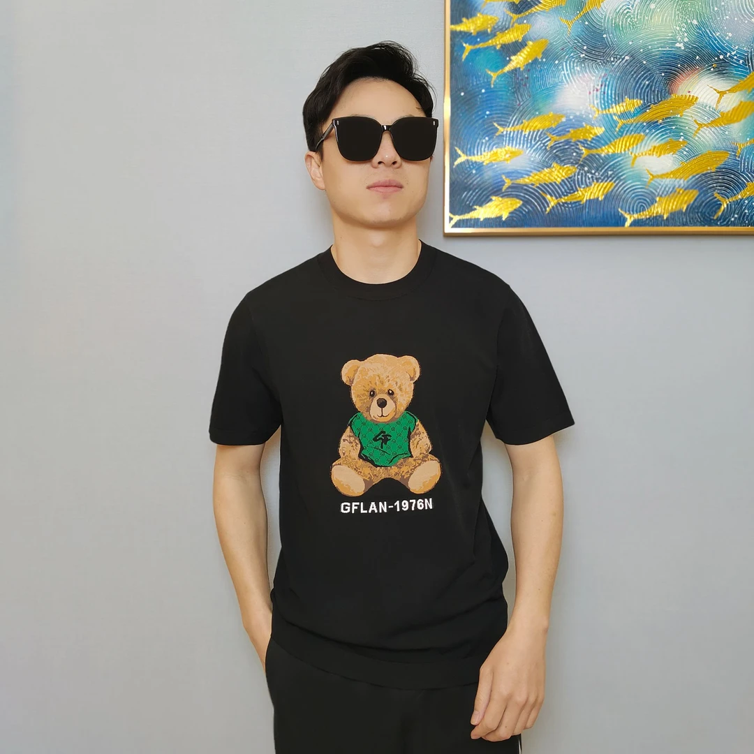 2025年新款男士针织小熊短袖T恤