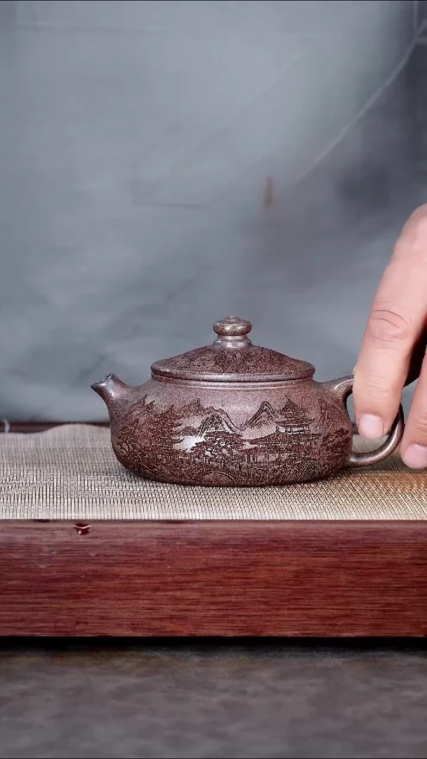 茶壶紫砂柴烧寒江山水房瓦@@CH04218