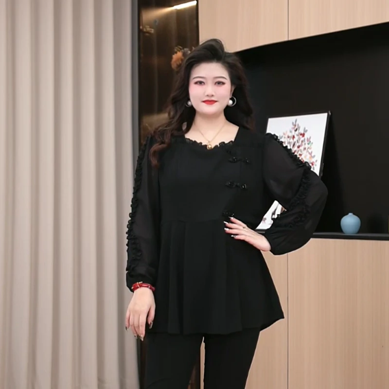 胖晶晶定制大码女装秋季新款百搭洋气显瘦新中式收腰上衣241325