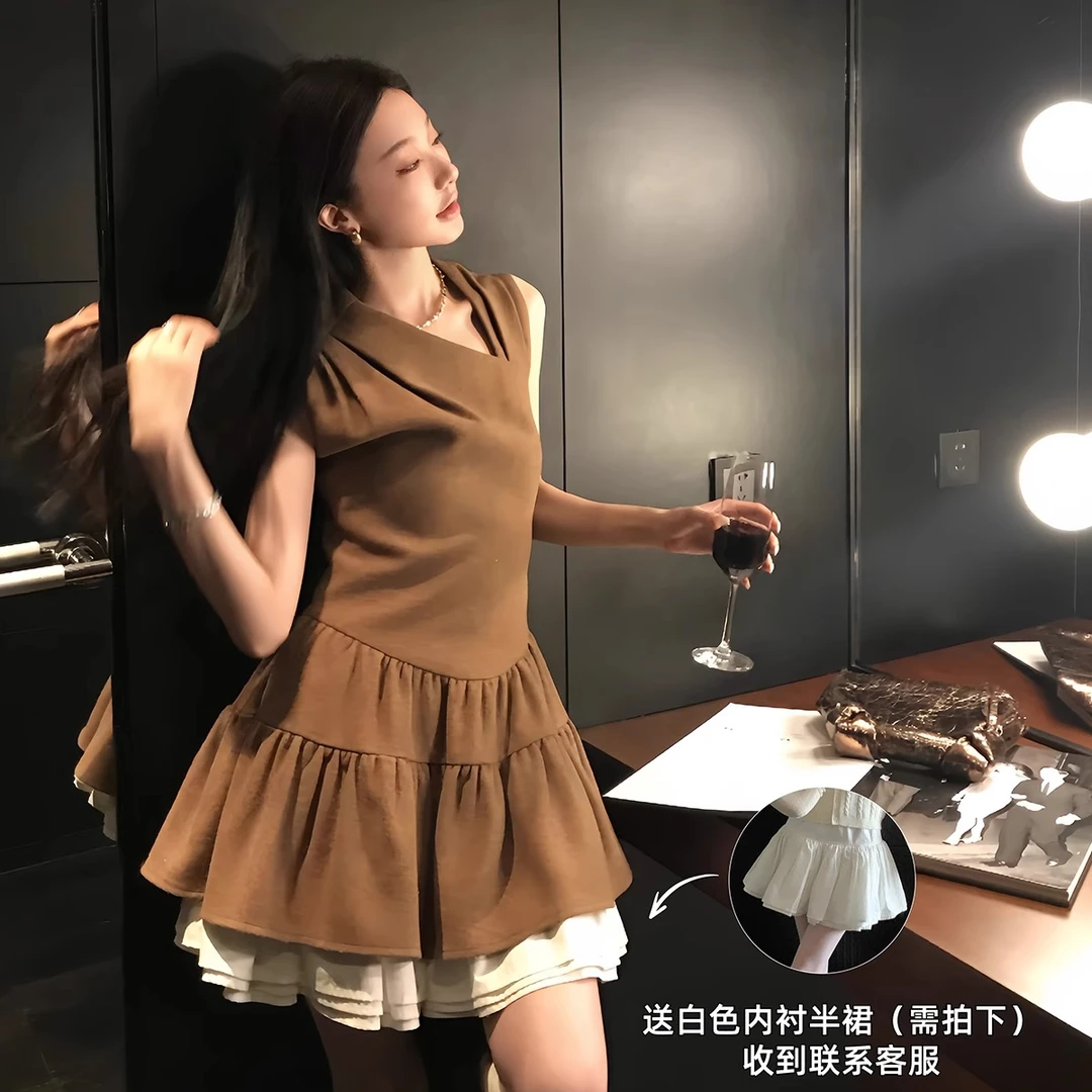 区区欧阳shush*tong绝美芭蕾无袖露背连衣裙女冬季新款内搭裙子