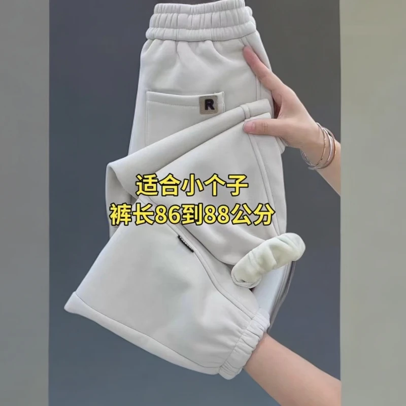 小个子束脚卫裤女秋冬加绒加厚高腰显瘦九分哈伦裤宽松保暖运动裤