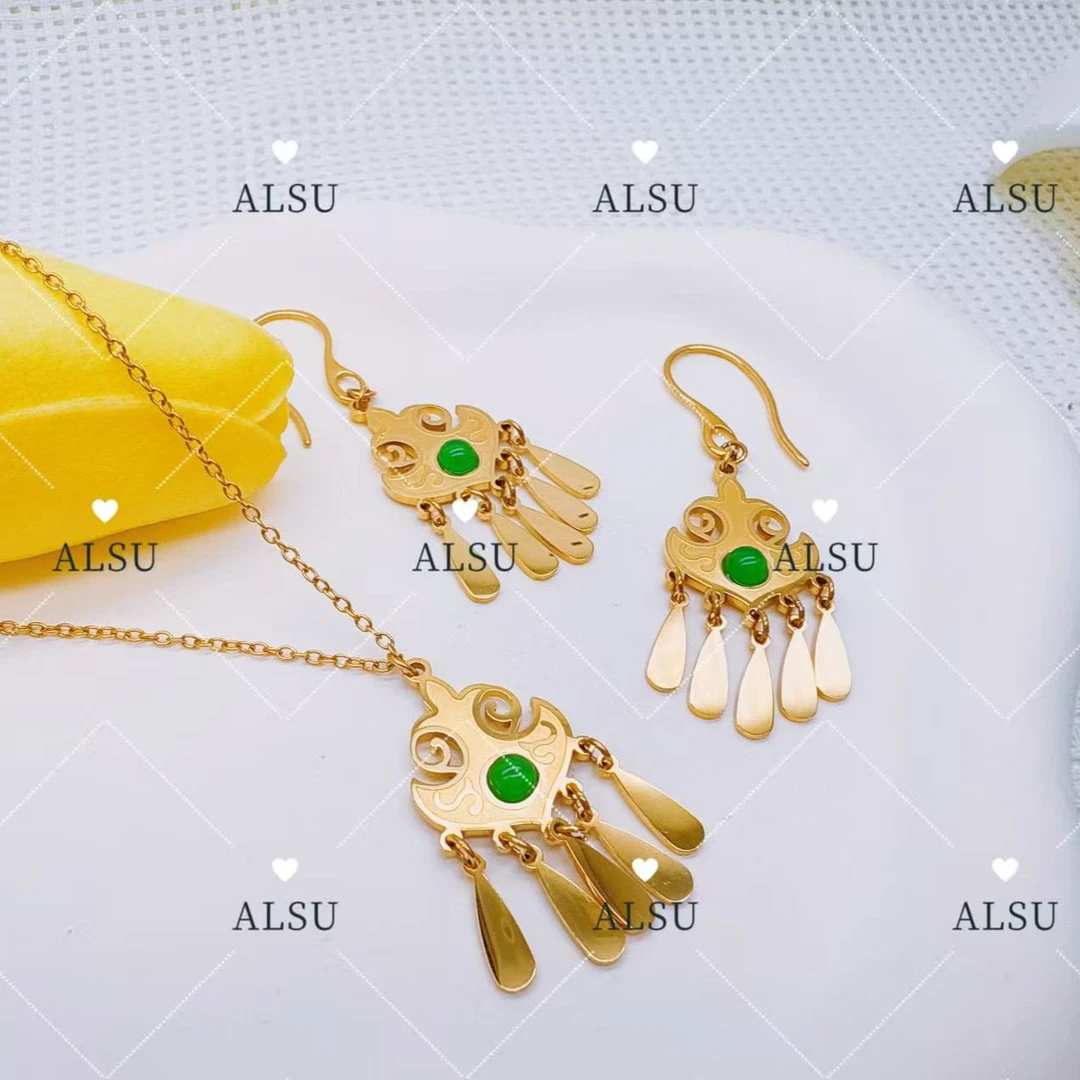 合金项链 ALSU原创新款经典民族风简约风流苏项链耳环两件套气质