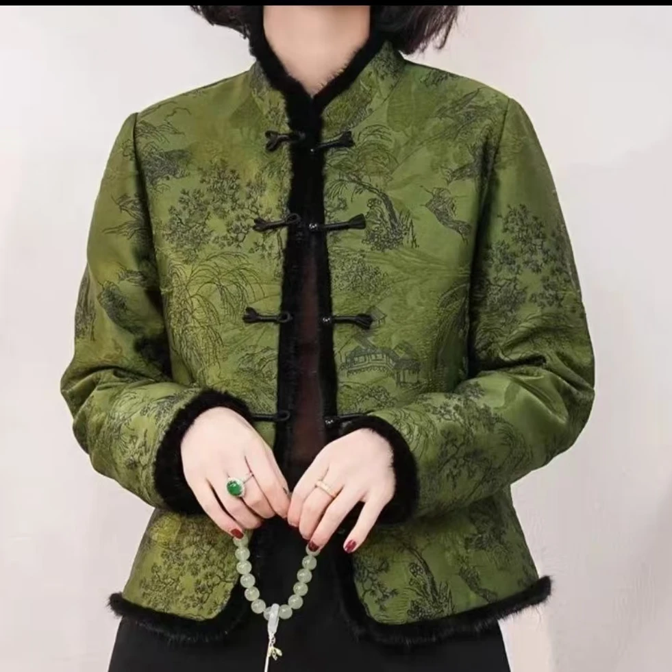 【翡翠】女士冬季新款棉服洋气复古盘扣纯色百搭气质显瘦国风上衣