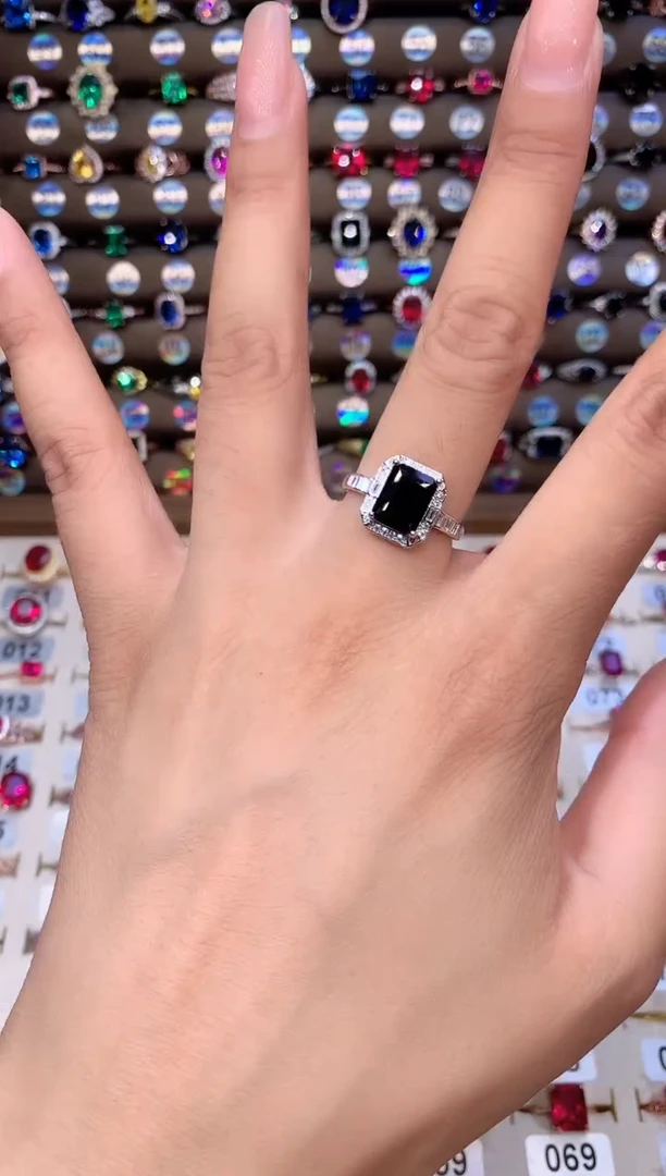 蓝宝石戒指银S925镶嵌79白山蓝