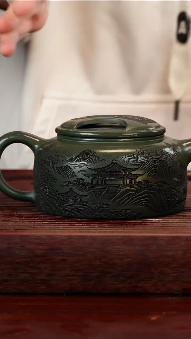 茶壶紫砂绿泥牛盖壶600cc左右