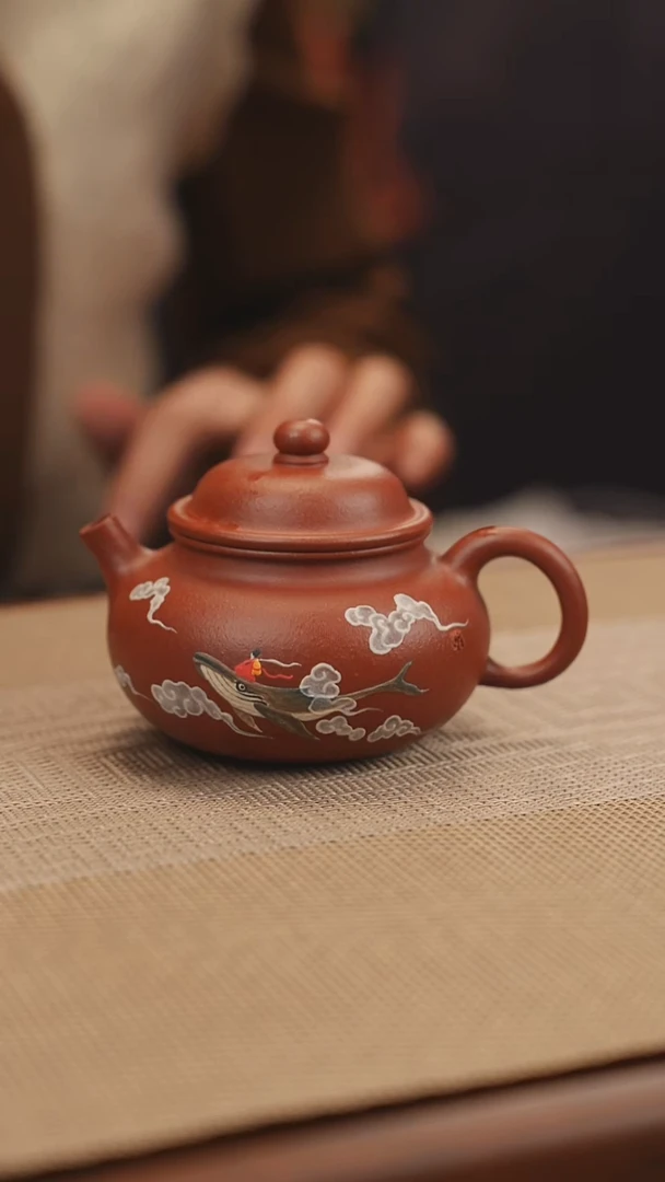 原矿朱泥大红袍融天泥绘紫砂壶39