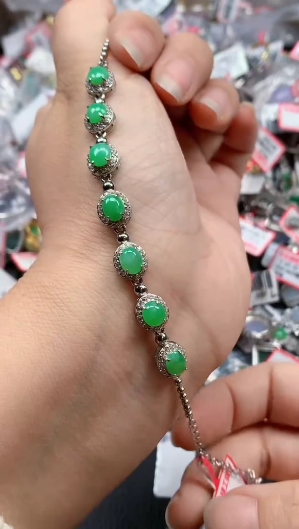 银S925镶嵌戒指翡翠天然A货缅甸翡翠