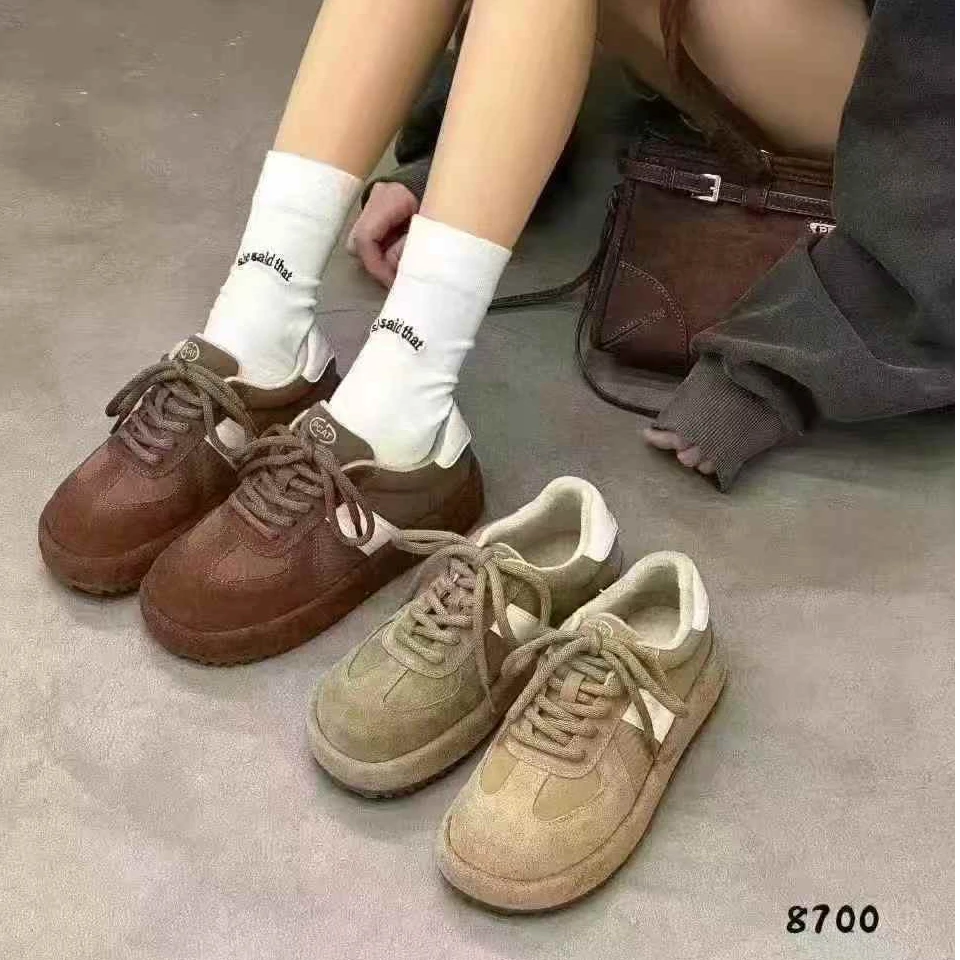 真皮加绒百搭板鞋女2024冬季新款圆头系带时尚休闲鞋 LM 69B8700