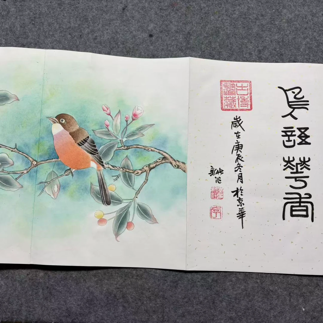 李新社-手绘宣纸工笔花鸟册页画国画