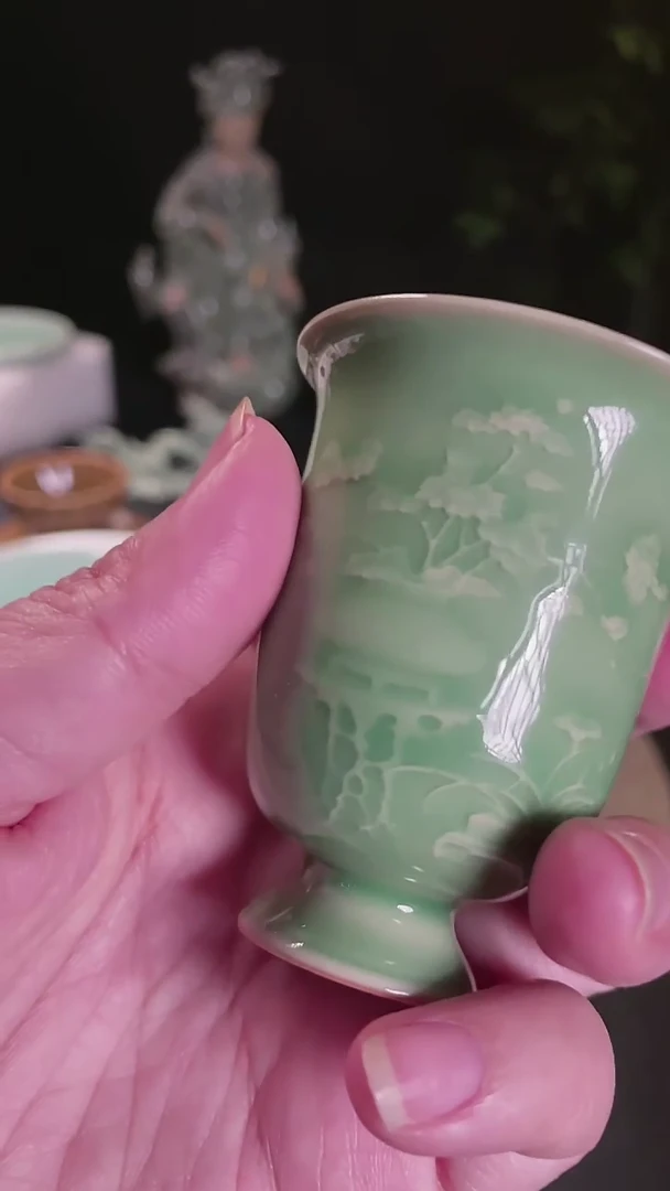 摆件瓷龙泉青瓷茶杯茶器摆件花器2