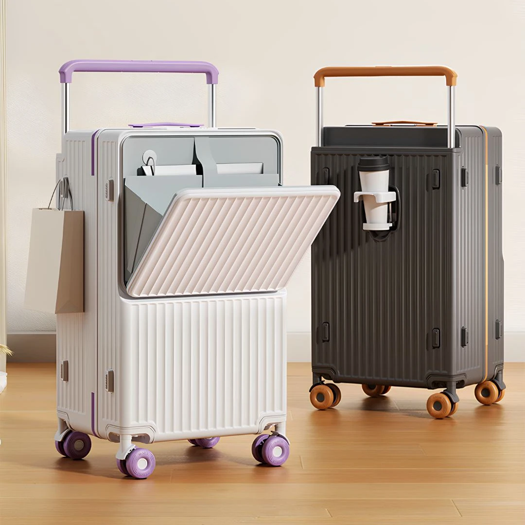 宽拉杆大容量行李箱女前开口多功能密码箱加厚结实耐用旅行拉杆箱