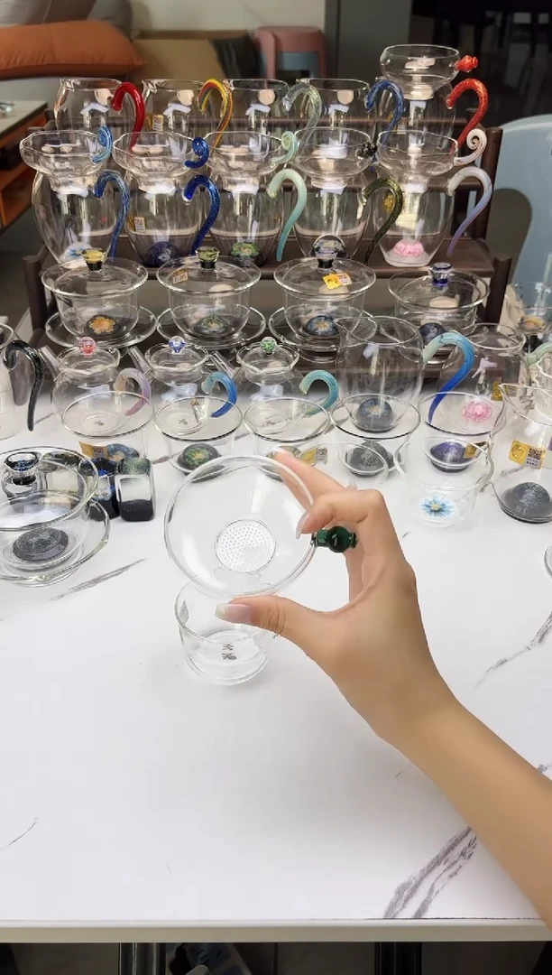 手工艺品玻璃禾器奉珠茶漏墨绿色普通盒