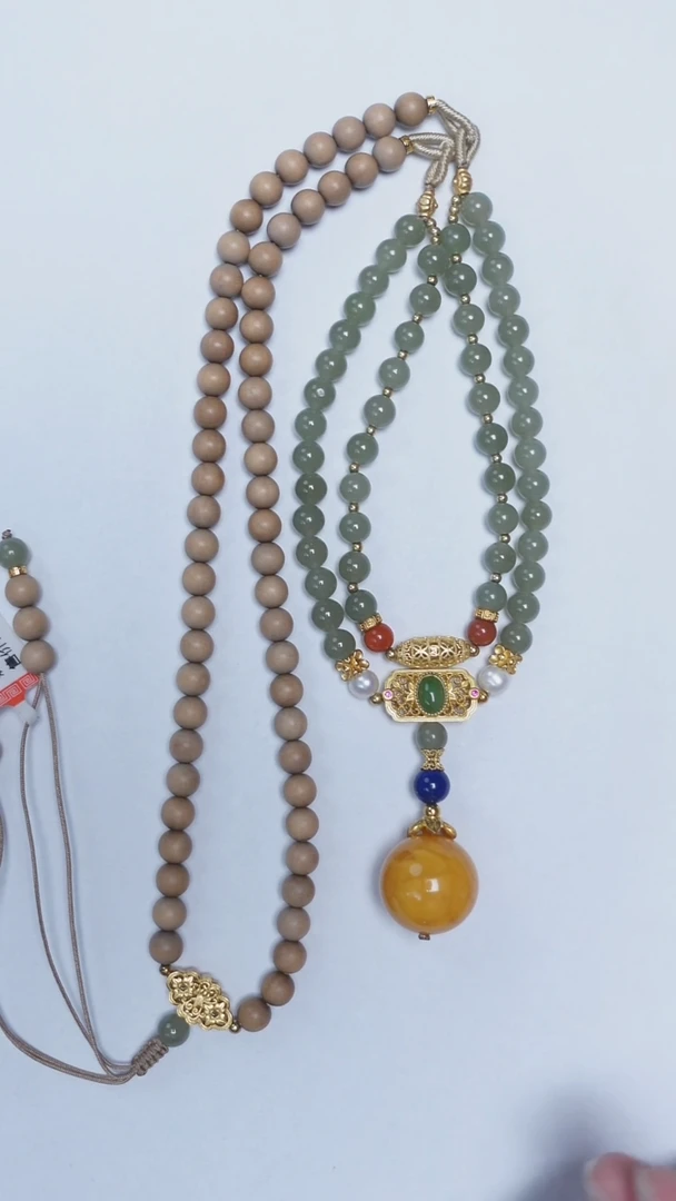 和田玉未镶嵌颈饰和田玉花蜡老山檀项链