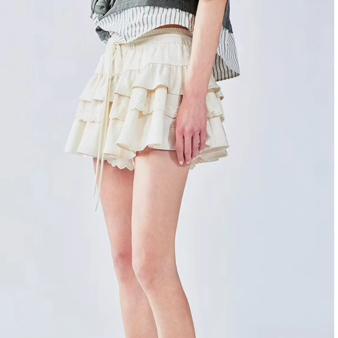 2025夏季新款层次感拼接提花短蛋糕裙