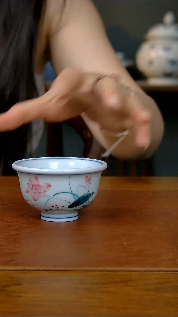 陶瓷写意白胎小压手（荷花）（柴窑）