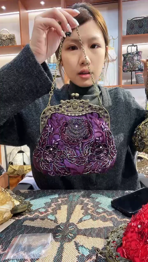 织物爱*丝手工珠珠包包腋下斜跨包手拿包手提晚宴包