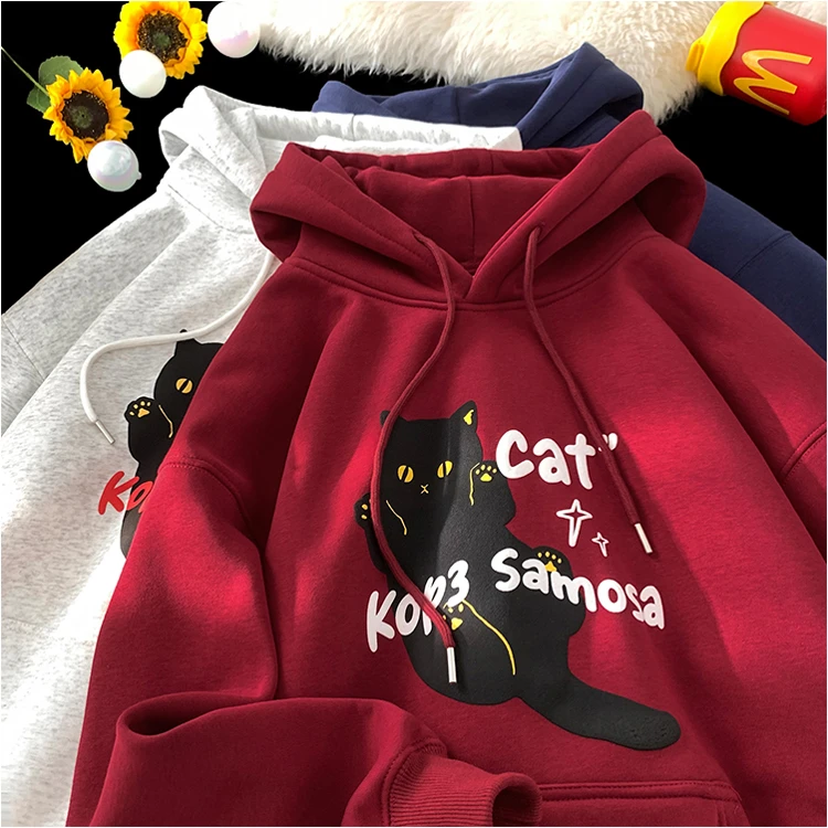 凯颂特大码300斤美式复古风卡通连帽卫衣男女秋冬宽松显瘦外套