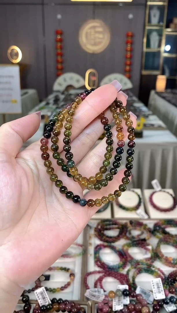 未镶嵌老矿碧玺色标三圈手串5mm+碧玺hon多样性发货一条