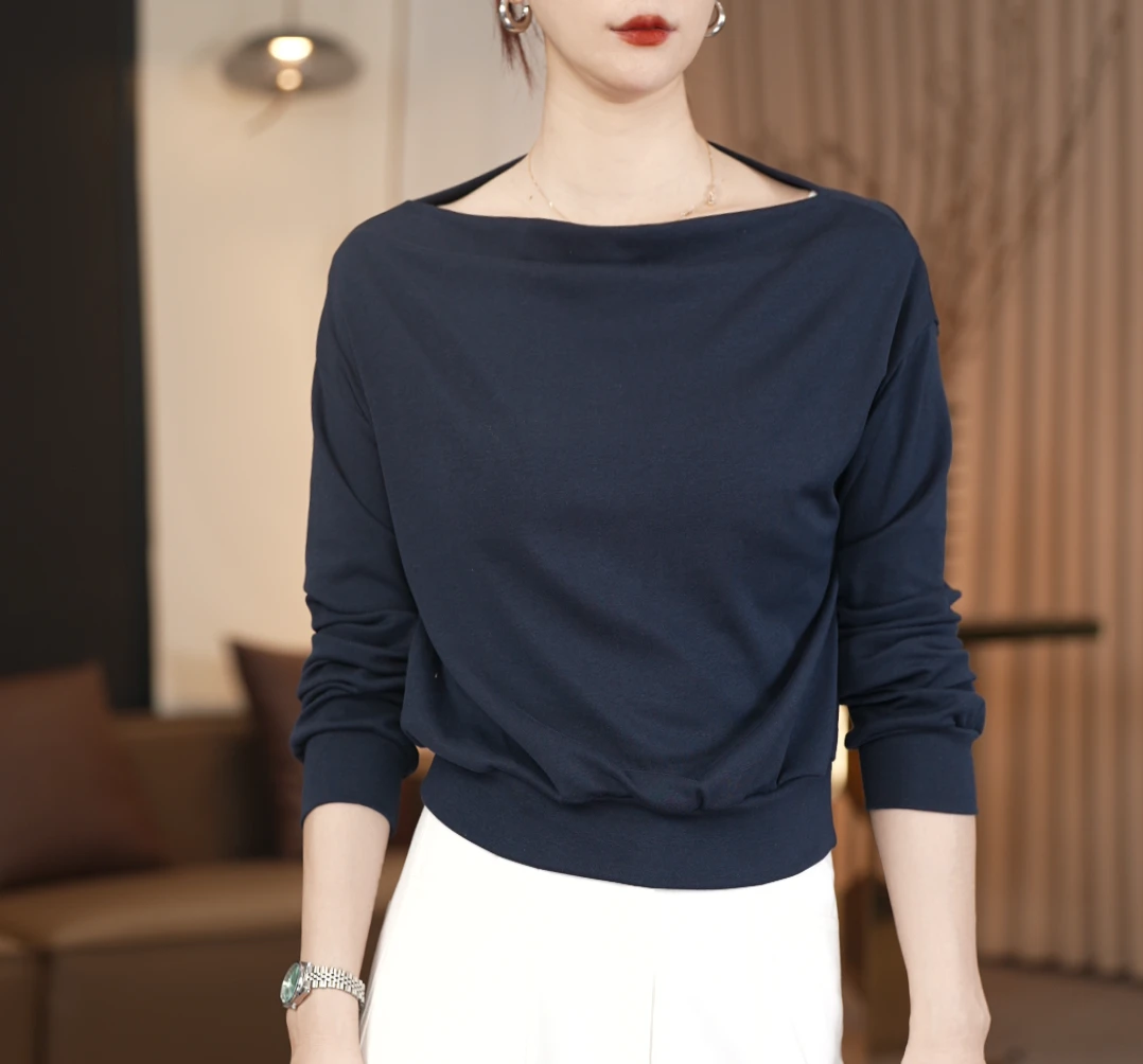 【礼礼李】时尚气质一字肩长袖洋气上衣 3114