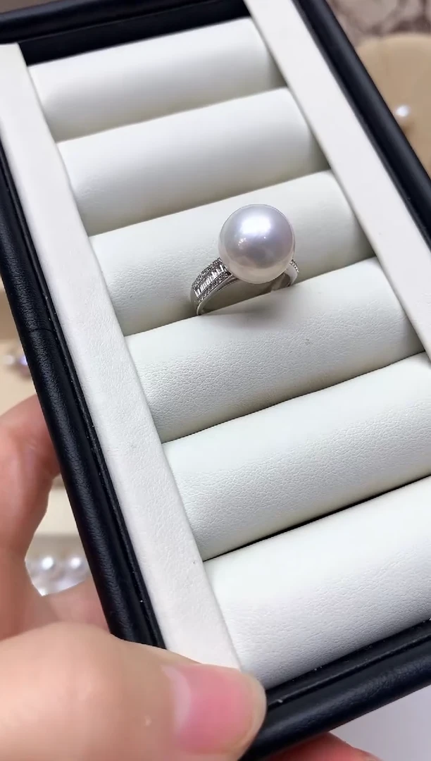 银S925镶嵌戒指淡水珍珠12-13mm