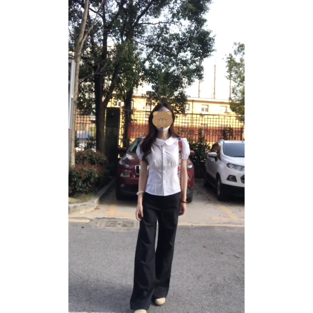 韩系穿搭一整套娃娃领衬衫短袖微喇小众百搭休闲裤学院风套装女