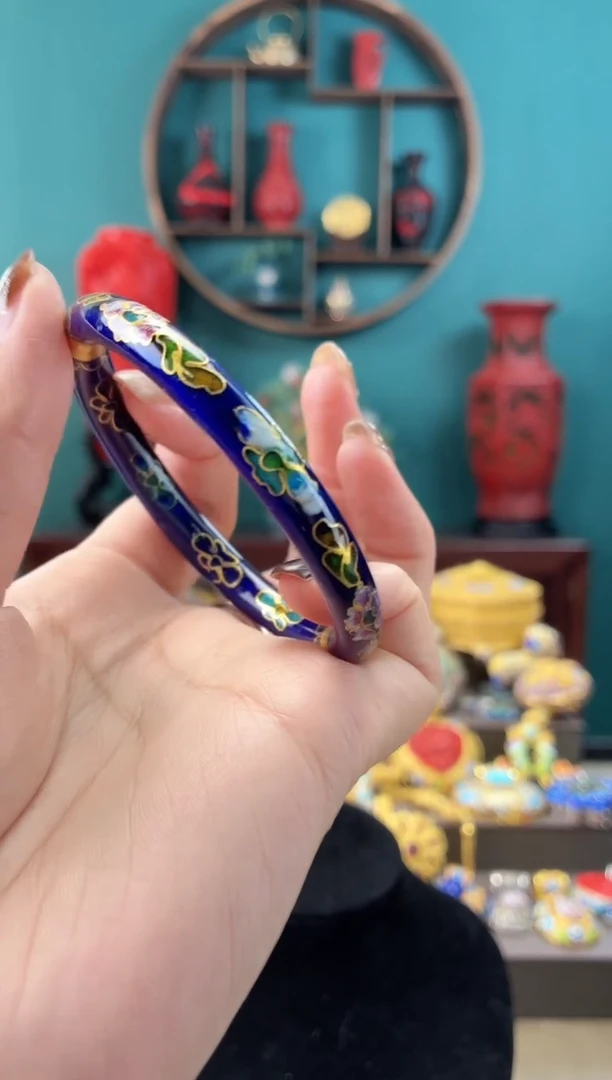 景泰蓝银蓝开口圆镯子55-60