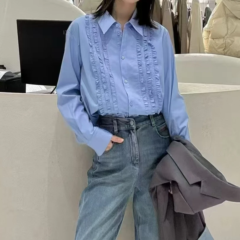 【叶子好物】CH039 女士精品蓝风信子拼接衬衫