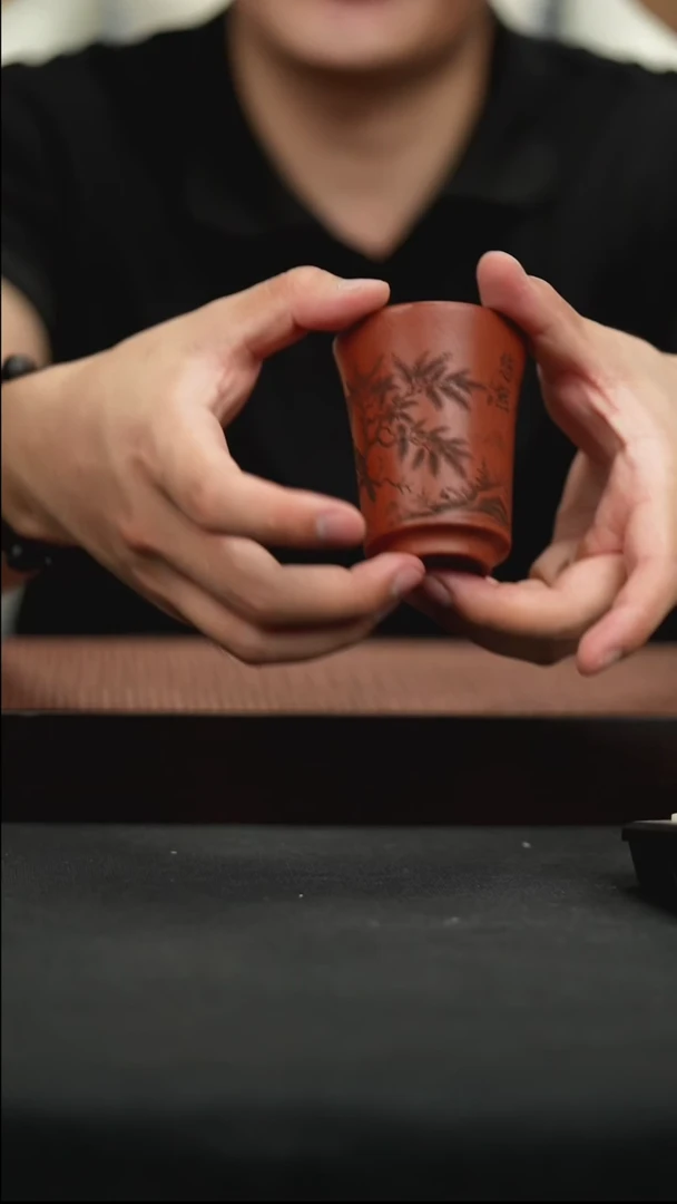 茶壶紫砂原矿刻绘小鸟闻香杯