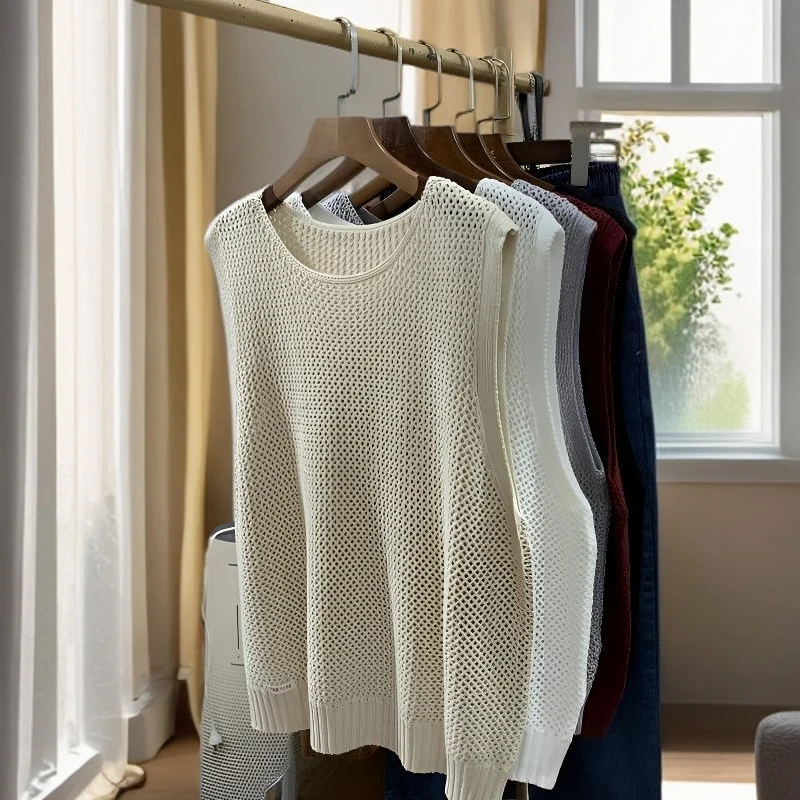 1712 祺欣家 圆领时尚镂空宽松型马夹百搭女士韩版针织外搭背心