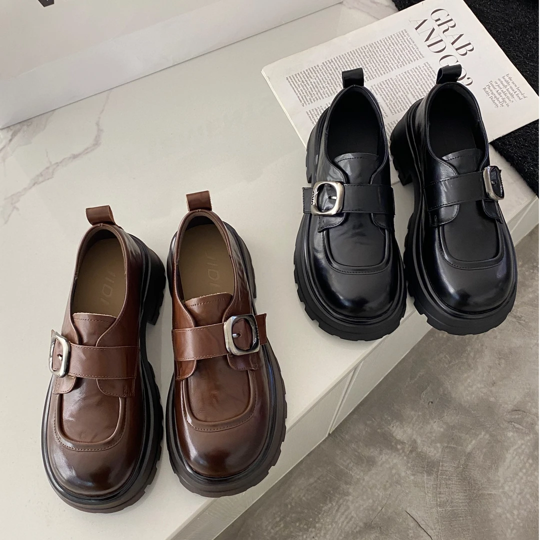 厚底乐福鞋增高松糕小皮鞋2025春秋季新款百搭高跟鞋子女单鞋透气