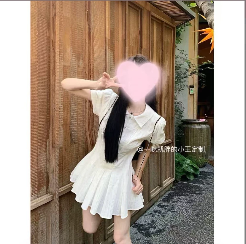 学院风泡泡袖衬衫连衣裙胖MM夏季法式气质收腰甜美连衣裙