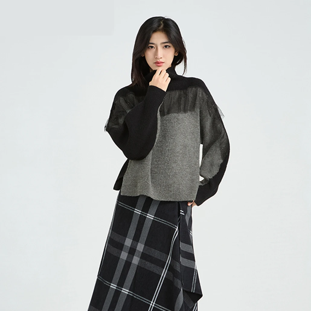 S·DEER圣迪奥半高领上衣时尚洋气圆领套头女装秋冬毛衣S224Z3575