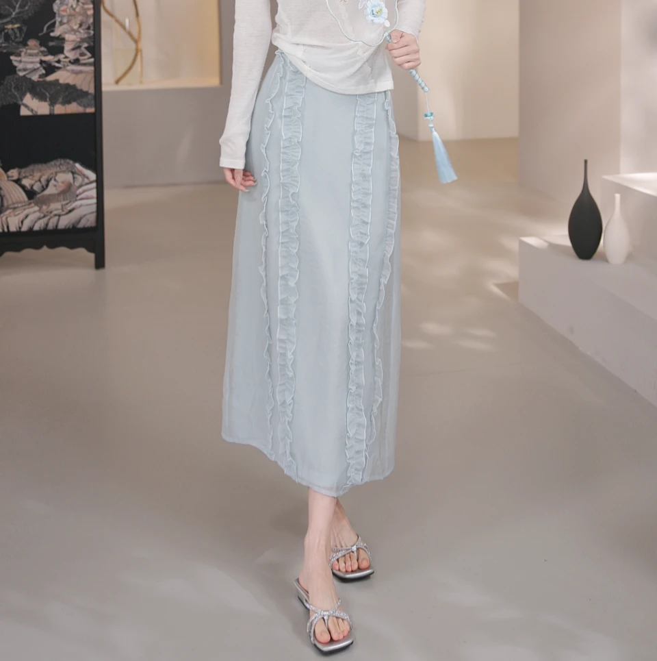 【丢丢专属】显瘦气质松紧腰流苏木耳边半身裙YY-3976