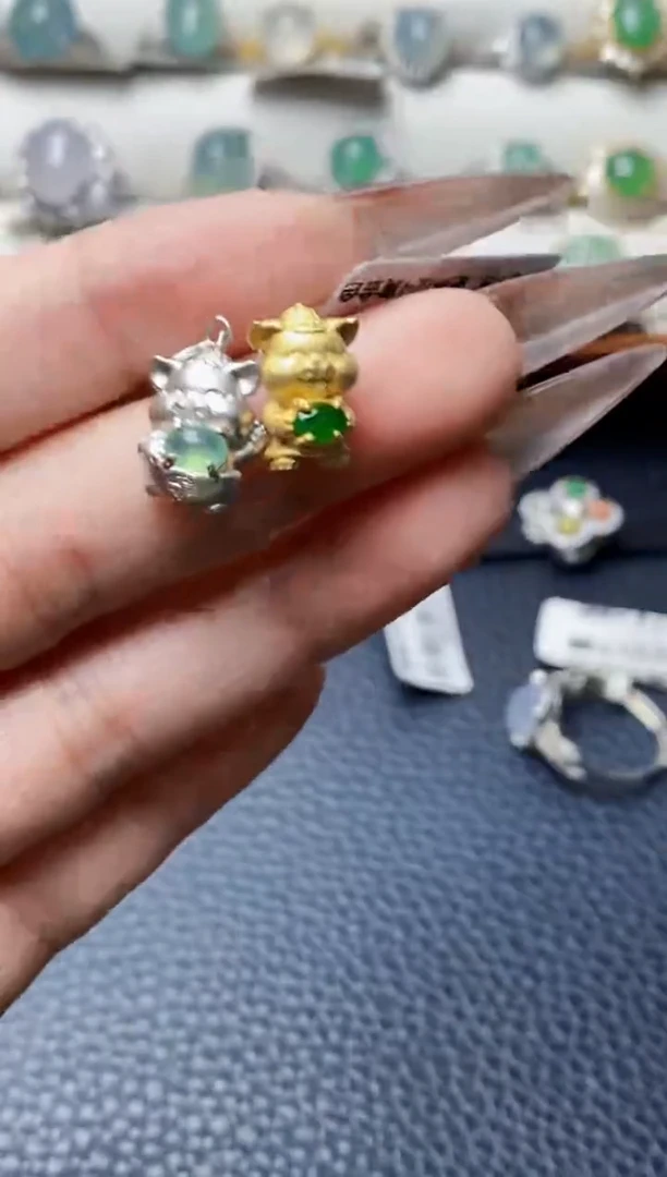 银S925镶嵌戒指翡翠3341