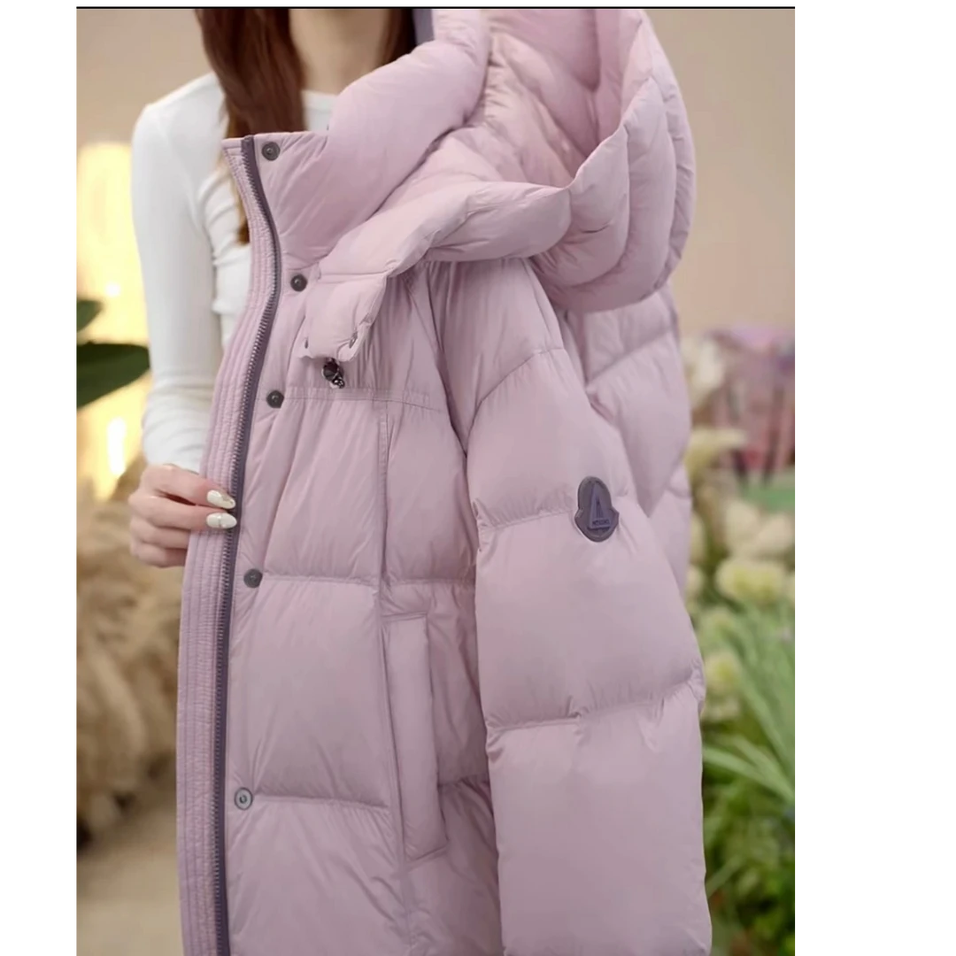 ZZ-冬季新款白鸭绒大朵绒高级针织拼接柔软舒适连帽羽绒服