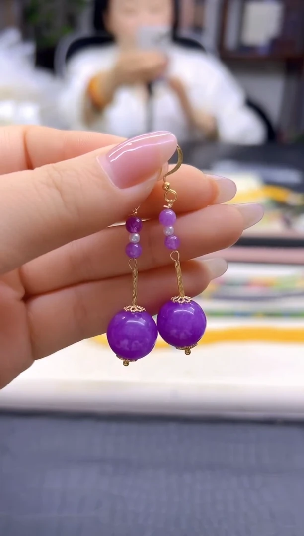 14K金镶嵌翡翠耳饰DIY款E922