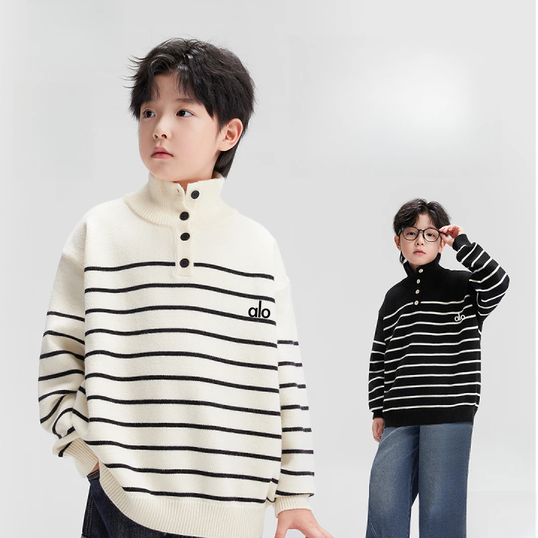 2025年秋冬新款儿童打底长袖休闲针织衫男童套头学院风条纹毛衣